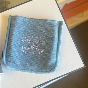 CHANEL Light Blue Fabric Pouch with box